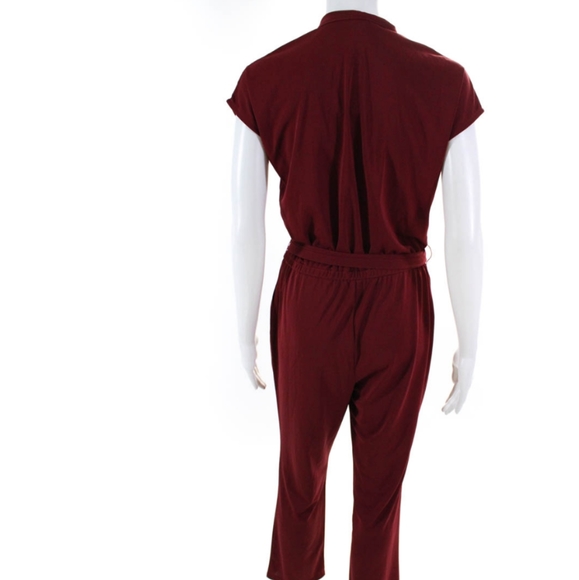 H BY HALSTON WOMEN'S SHORT SLEEVE V-NECK JUMPSUIT RED SIZE XSP - Picture 2 of 4
